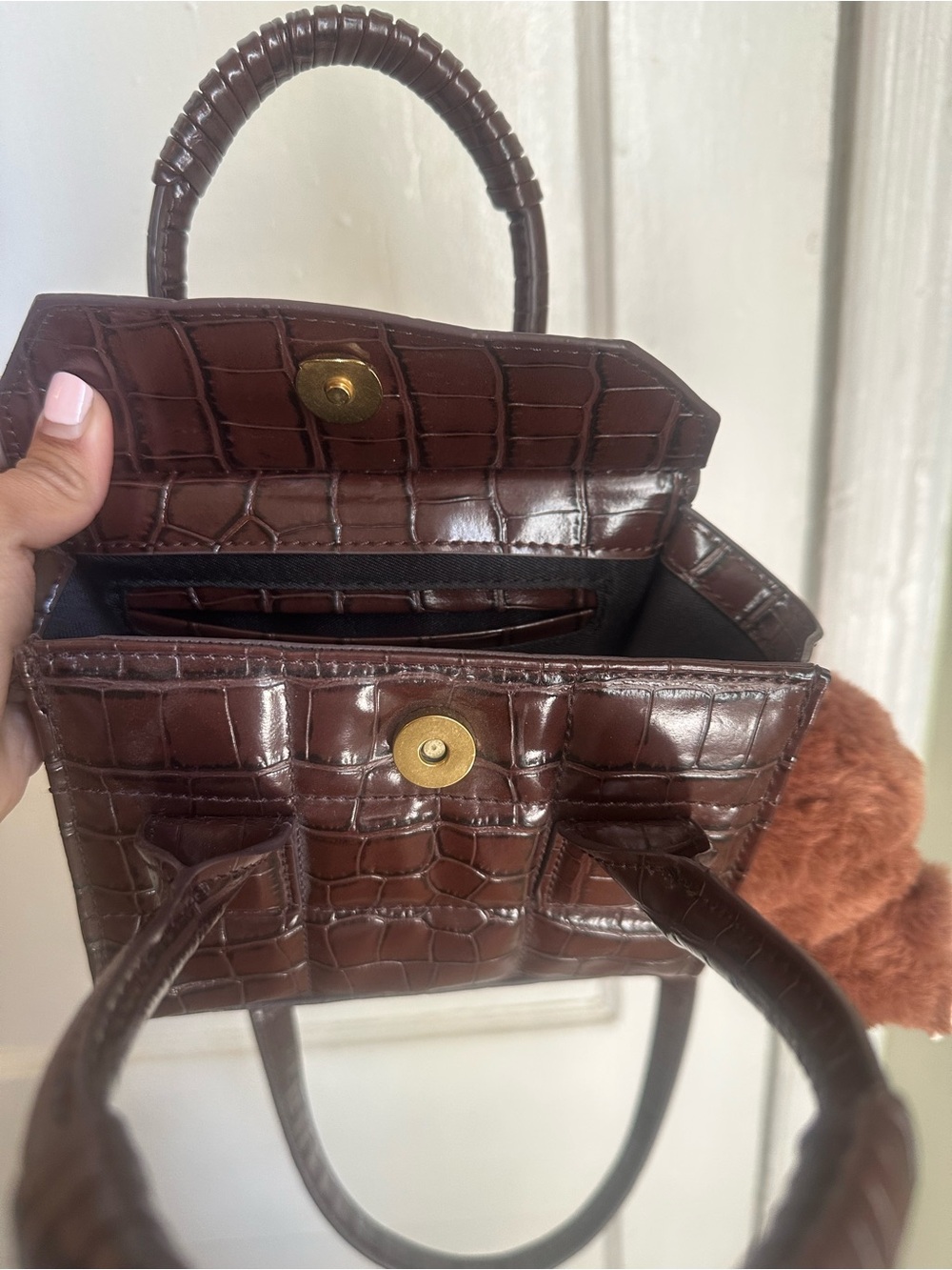 Zara Dark Brown Croc-Embossed Top-Handle Bag - Picture 5 of 7